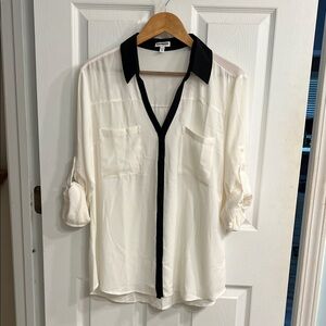 Express Ivory Blouse with Black Accents